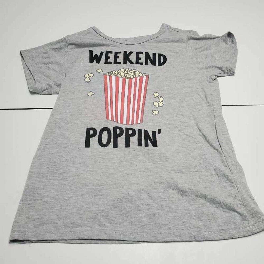 Weekend Poppin Bobbie Brooks Womens Sleepwear T-Shirt Gray Heathered Crew Neck M
